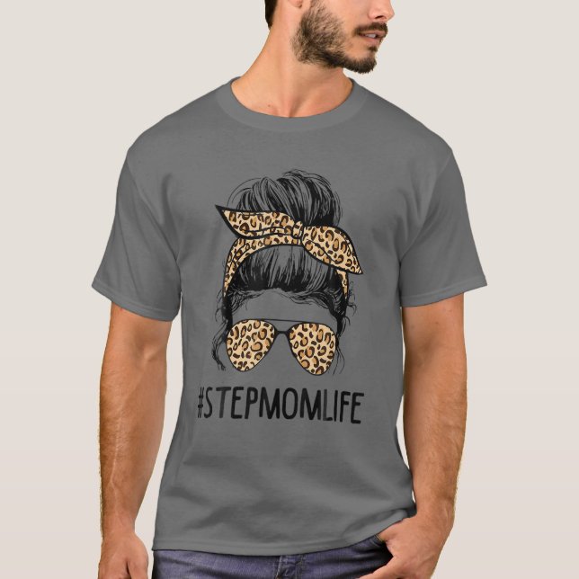 Camiseta Clássica Stepman Life Messaging Hair Bun Leopard M (Frente)