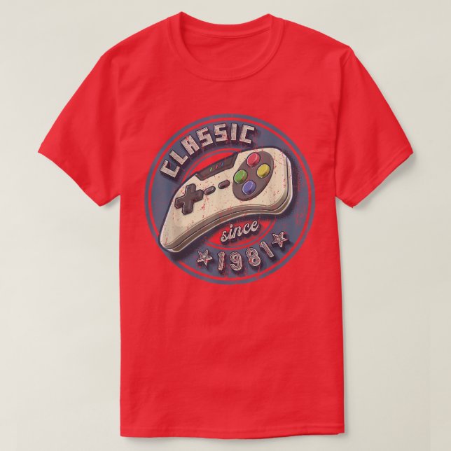 Camiseta Clássico 1981 41rua Noorthday Retro Video Game Con (Frente do Design)