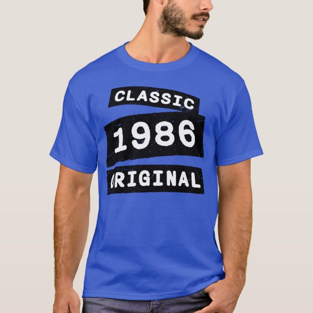 Camiseta Clássico 1986 Original Ano de Nascimento Antigo An (Frente)