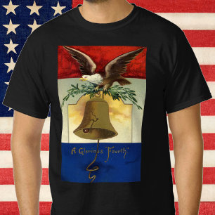 Camiseta Clássico 4 de Julho com Águia e Sino da Liberdade