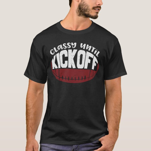 Camiseta Clássico até Kickoff Engraçado Design de futebol (Frente)