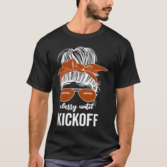 Camiseta Clássico até Kickoff Sassy Futebol Messy Bun Grid (Frente)