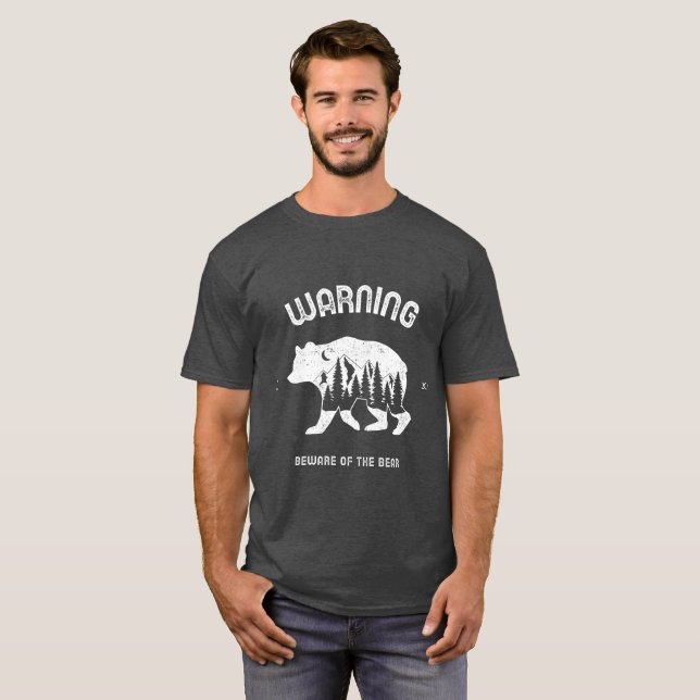 Camiseta Clássico Aviso Cuidado Com O Urso (Frente Completa)