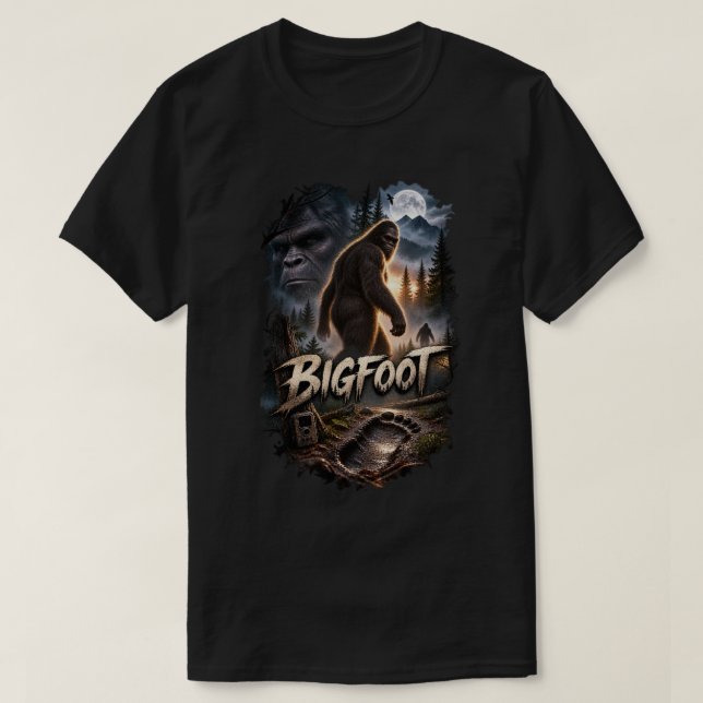 Camiseta Clássico Criptídeo Sasquatch Pé-Grande (Frente do Design)