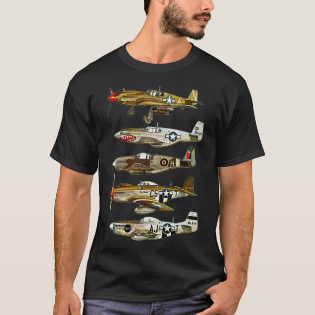 Camiseta Clássico de Combate WW2 contra Mustang P-51 da Amé (Frente)