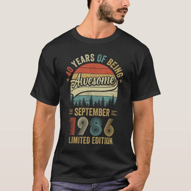 Camiseta Clássico de setembro de 1986 40 Anos de Idade 40º  (Frente)
