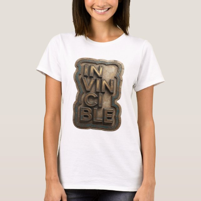 Camiseta Clássico Design de Citação INVENCÍVEL em Ouro (Frente)