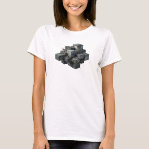 Camiseta Clássico Design Gráfico de Cubos Abstratos Dourado