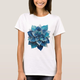 Camiseta Clássico Design Ousado Flor Azul Prata