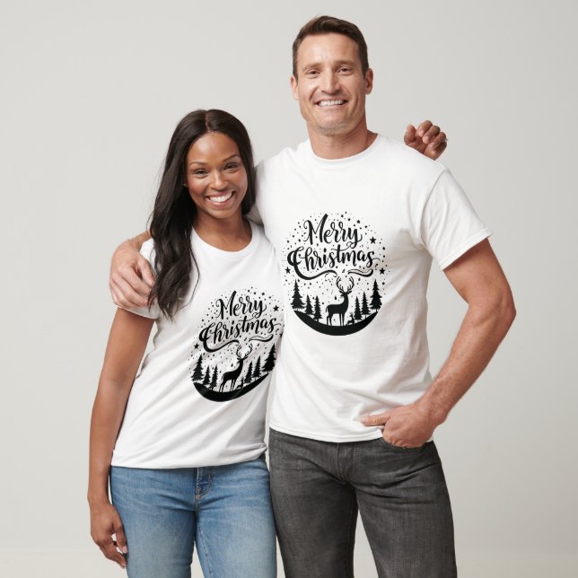 Camiseta Clássico, Feliz Vestido de Natal e Design de Árvor (Unissex)
