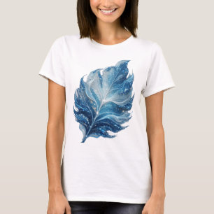 Camiseta Clássico Folha de Estrela Azul Prata Design Modern