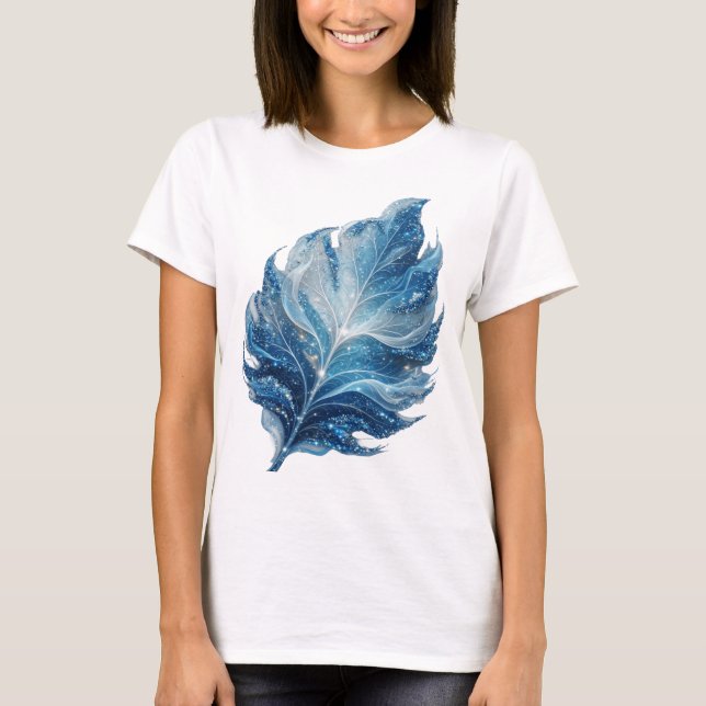 Camiseta Clássico Folha de Estrela Azul Prata Design Modern (Frente)