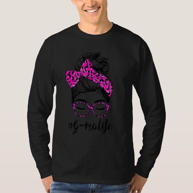 Camiseta Clássico G Mãe Life Messy Bun Pink Leopard Print M (Frente)