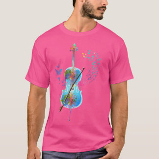 Camiseta Clássico Instrumento Musical Colorido Cello