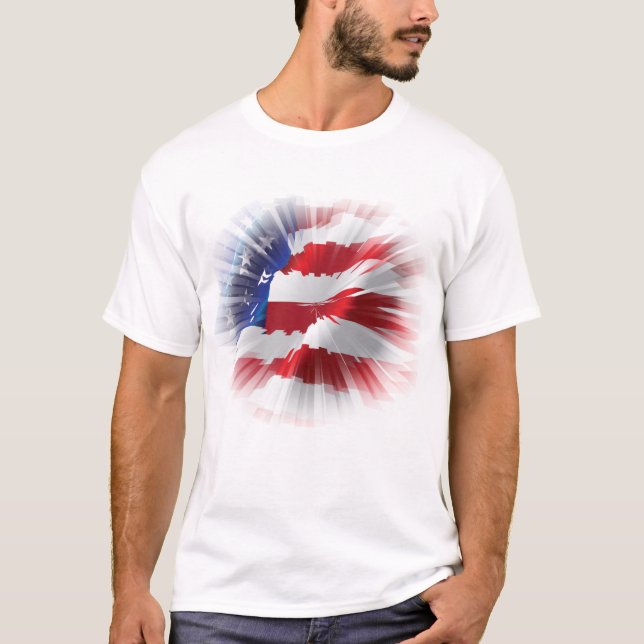 Camiseta Clássico Patriótico e Poderoso Estouro Bandeira Am (Frente)