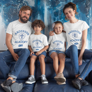 Camiseta Clássico Texto Azul Cruzado e Escola de Blindagem