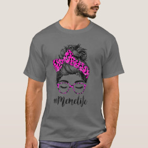 Camiseta Classy Meme Life Messy Bun Pink Leopard Print Moth