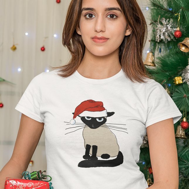 Camiseta Cláusula Siamesa Santa - Gato Feliz de Natal (Criador carregado)