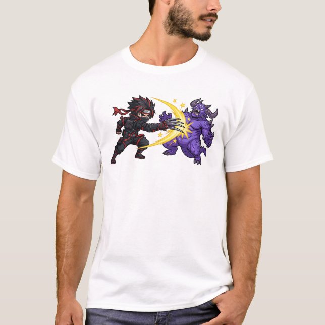 Camiseta Claw Strike Ninja vs Monstro Chibi Anime RPG Game (Frente)