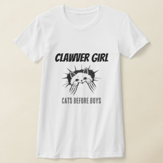 Camiseta Clawer Girl Cats Before Boys Funny Cat Shirt