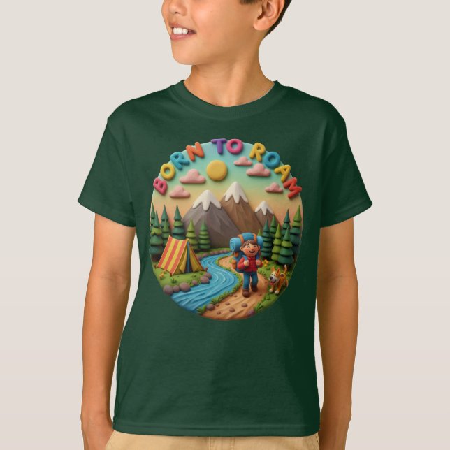 Camiseta Clay Art “Born to Roam” Camping Adventure Scene (Frente)