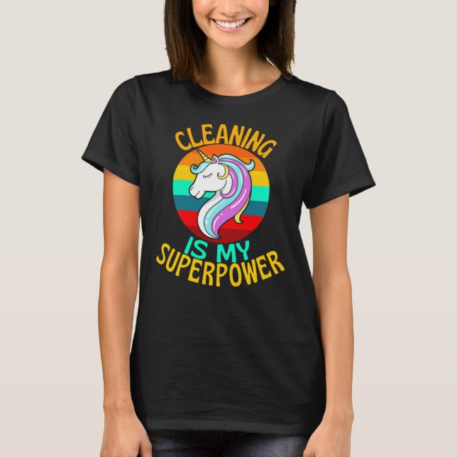 Camiseta CLEANING Is My Superpower Unicorn Lover (Frente)