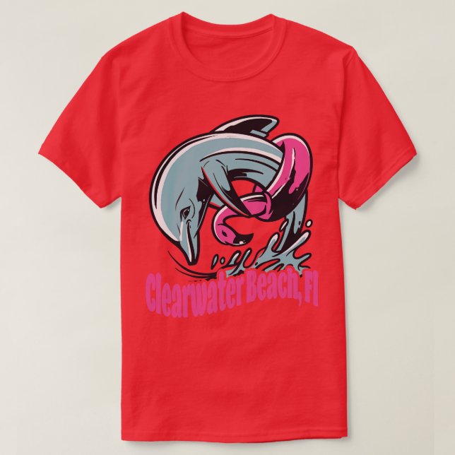 Camiseta Clearwater Beach Florida Dolphin Flamingo Floaty (Frente do Design)