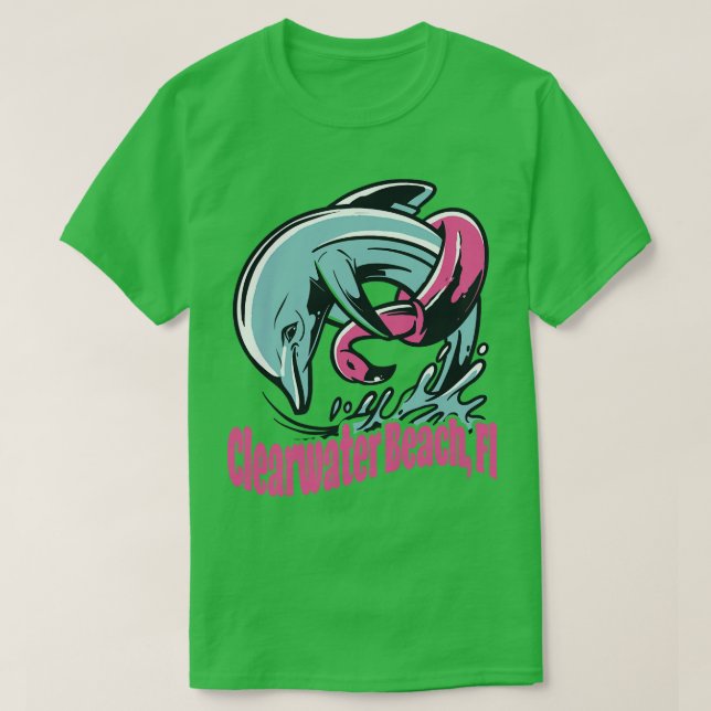 Camiseta Clearwater Beach Florida Dolphin Flamingo Floaty (Frente do Design)