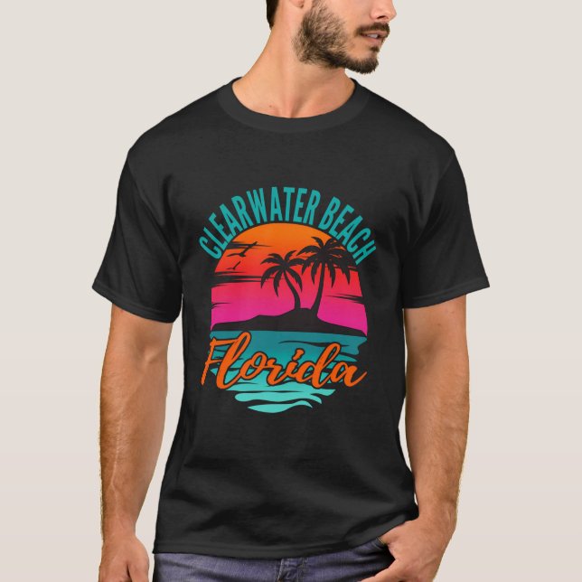 Camiseta Clearwater Beach Florida Palm Tree Island Pink Sun (Frente)