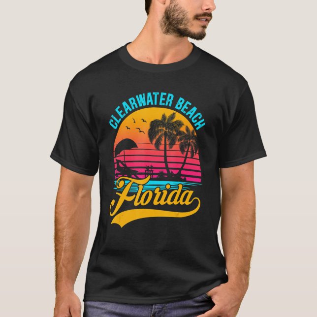 Camiseta Clearwater Beach Florida Palm Tree Island Retro Su (Frente)