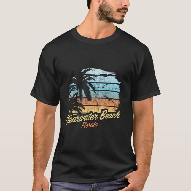Camiseta Clearwater Beach Florida - Palm Tree Sunset (Frente)