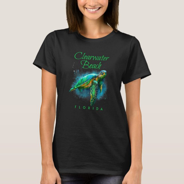 Camiseta Clearwater Beach Florida Watercolor Sea Turtle (Frente)