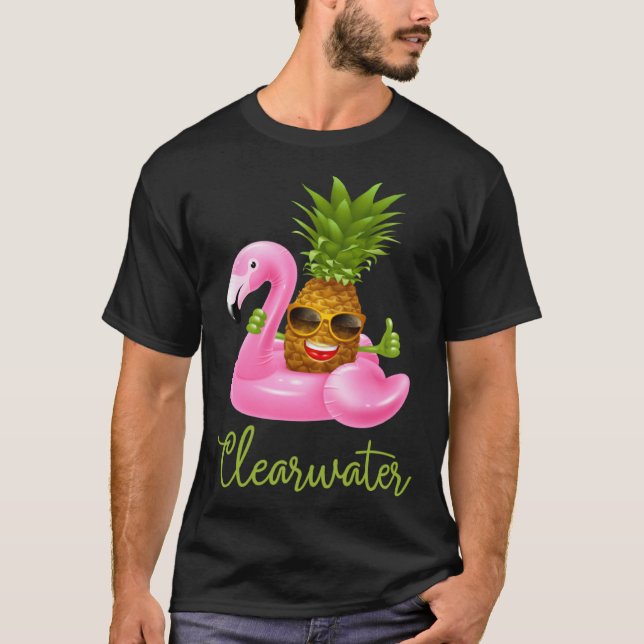 Camiseta Clearwater Florida Beach Tropical  Flamingo Pineap (Frente)