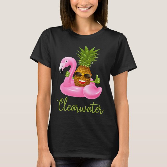 Camiseta Clearwater Florida Beach Tropical  Flamingo Pineap (Frente)