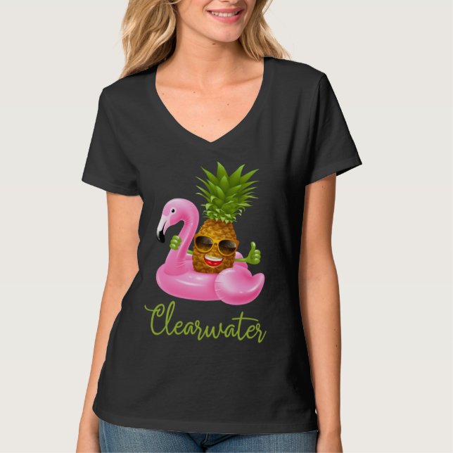 Camiseta Clearwater Florida Beach Tropical  Flamingo Pineap (Frente)