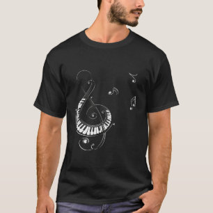 Camiseta Clef com Piano e Música Notes Musical e Singe