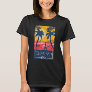 Camiseta Cleveland Ohio Retro Palm Trees Surf Distrescido D