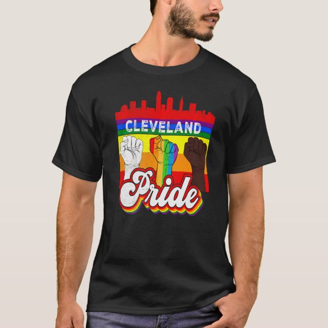 Camiseta Cleveland Pride Rainbow Orgulho gay Flag Lgbt (Frente)