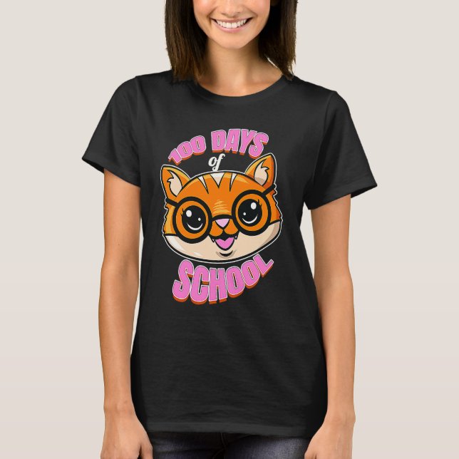 Camiseta Clever Cute Kitten With Glasses For 100 Days Of Sc (Frente)