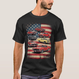 Camiseta Clic Vintage Carro Musculoso Bandeira Americana Re