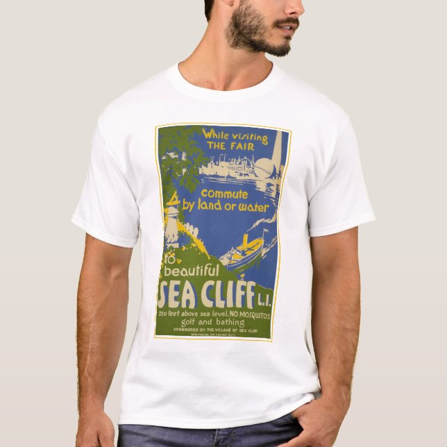 Camiseta Cliff do Mar de Promoção do poster de viagens, Lon (Frente)
