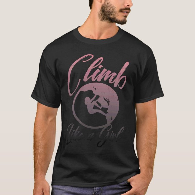 Camiseta Climb Like a Girl Distressed Retro Rock (Frente)