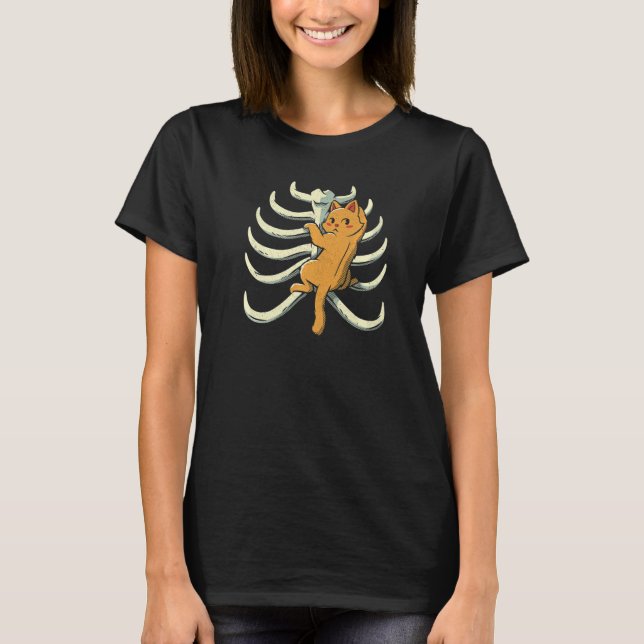 Camiseta Climber Cat Climbing Rib Cage Anatomy X Ray Biolog (Frente)