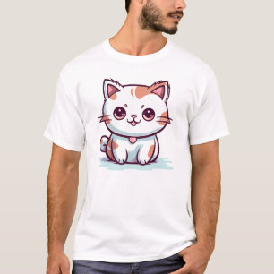Camiseta Clipart de Gato Fofo Estilo Kawaii