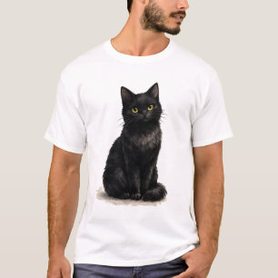 Camiseta Clipart de Gato Preto em Aquarela