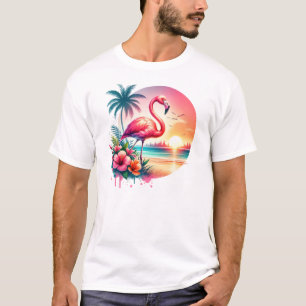 Camiseta Clipart do Pôr do Sol do Flamingo Rosa-93938