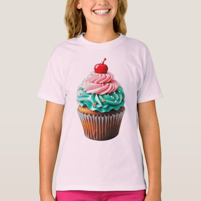 Camiseta Clipe de Ilustração de Deserto de Cupcake de Anive (Frente)