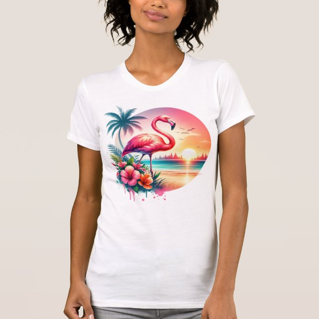 Camiseta Clipe do Sunset Flamingo Rosa (Frente)