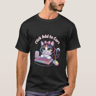 Camiseta Clique em Adicionar ao Carrinho Gato Fofo Compras