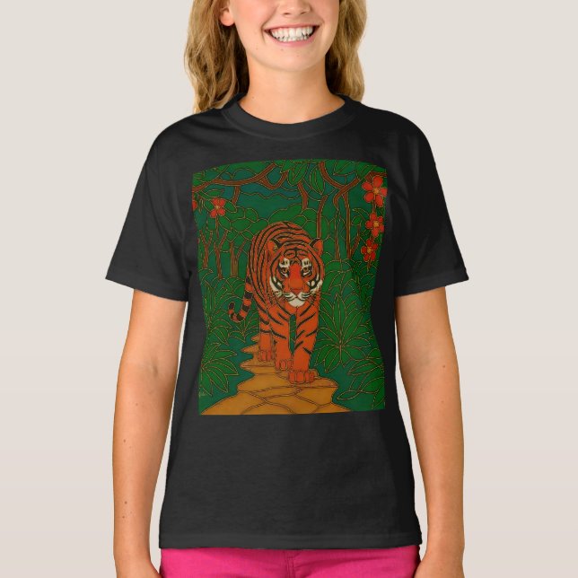 Camiseta Cloisonne Art Tiger on the Jungle Path (Frente)